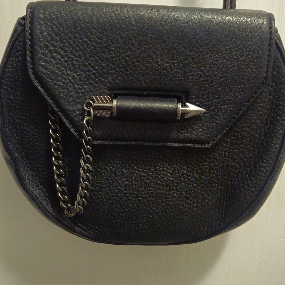 Mackage Black Pebbled Leather Crossbody with Silver Arrow Accent